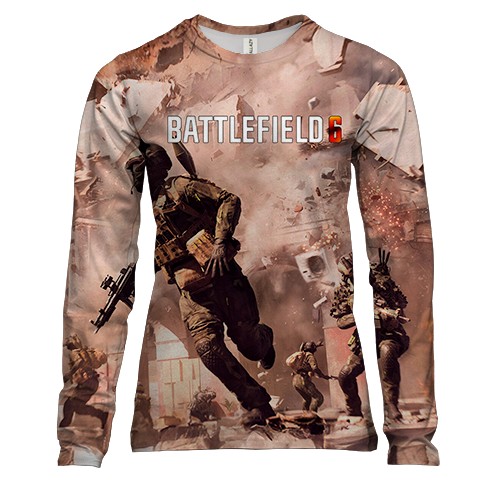 Женский 3D лонгслив Battlefield 6 Взрывы (вид спереди)