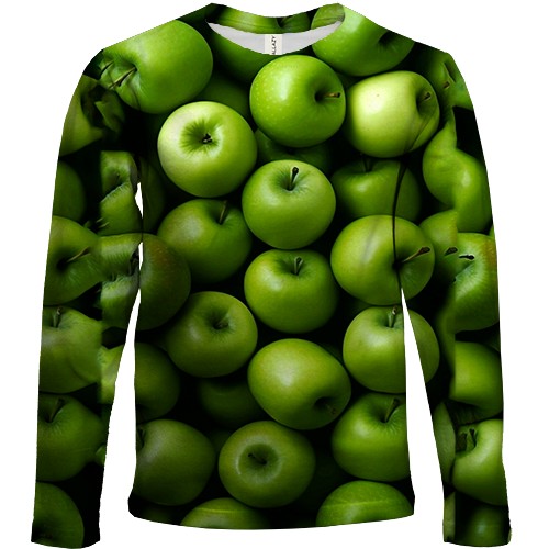 Дитячий 3D лонгслів Зелені яблука (вид спереду)