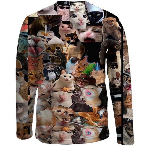 Детский 3D лонгслив Мемные коты (вид сзади)