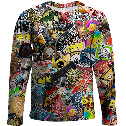 Дитячий 3D лонгслів CS 2 - Sticker Bombing (вид спереду)