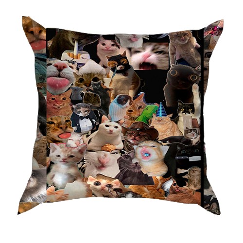 3D подушка Мемные коты (вид сзади)