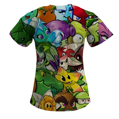 Женская 3D футболка Растения против зомби (вид сзади)