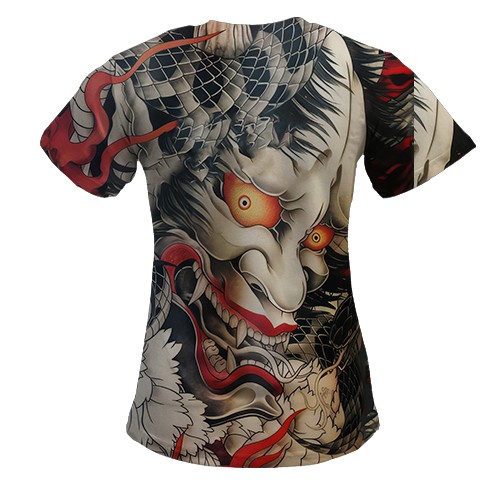 Женская 3D футболка Самурай Oni - Yakuza (вид сзади)