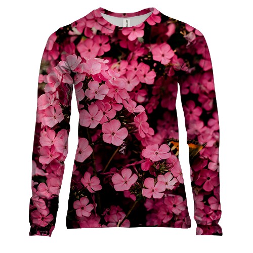 Жіночий 3D лонгслів з рожевими квітами (вид спереду)
