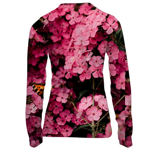 Жіночий 3D лонгслів з рожевими квітами (вид ззаду)