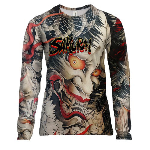 Женский 3D лонгслив Самурай Oni - Yakuza (вид спереди)