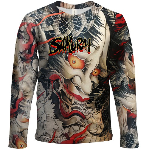 Детский 3D лонгслив Самурай Oni - Yakuza (вид спереди)