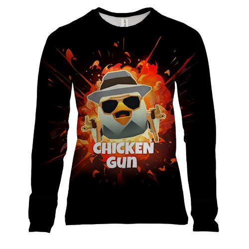 Женский 3D лонгслив Chicken Gun (вид спереди)