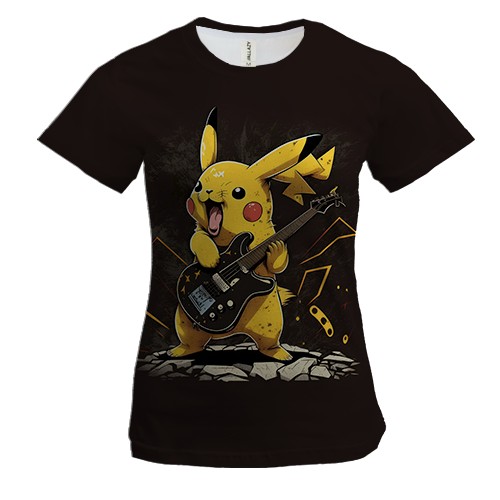Жіноча 3D футболка з Пікачу - рокером (вид спереду)