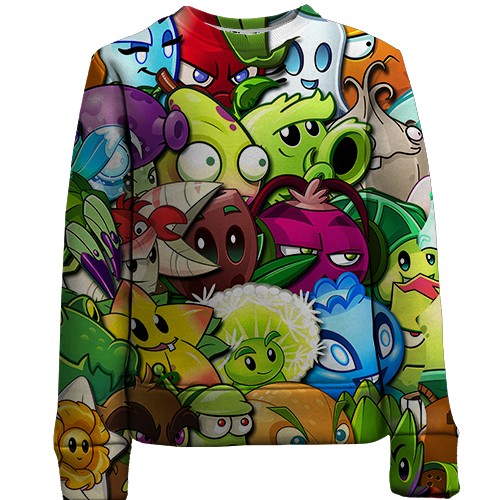 Детский 3D свитшот Растения против зомби (вид спереди)