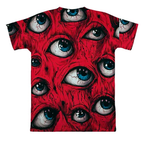 3D футболка Жуткие глаза (вид сзади)