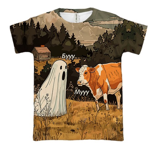 3D футболка Корова та привид (вид спереду)