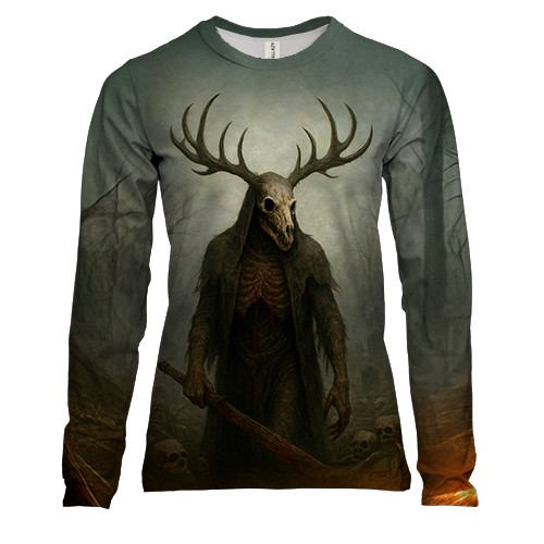 Жіночий 3D лонгслів Вендіго в лісі (вид спереду)