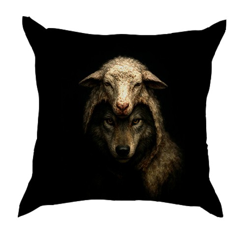 3D подушка Вовк у овечій шкурі (вид спереду)