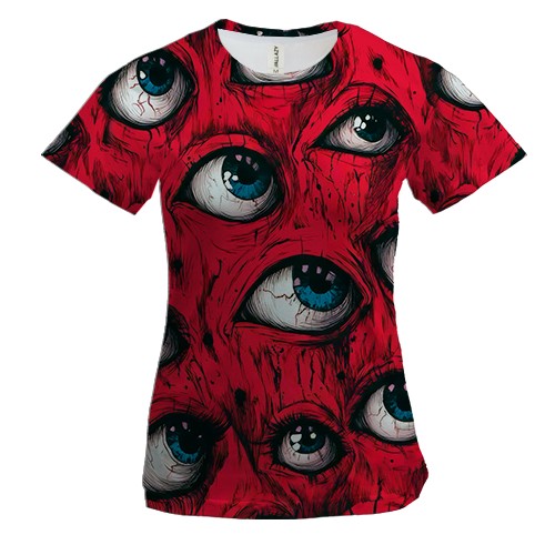 Жіноча 3D футболка Жахливі очі (вид спереду)