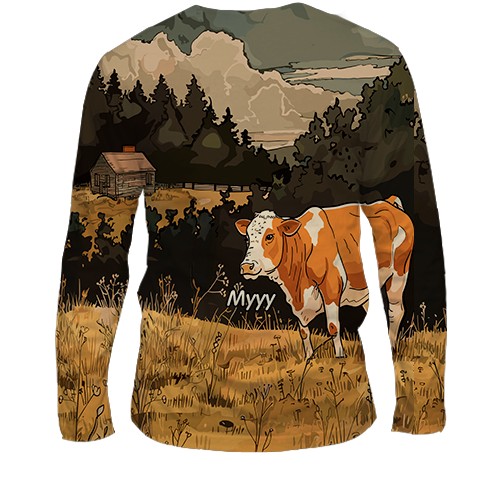 Мужской 3D лонгслив Корова и привидение (вид сзади)