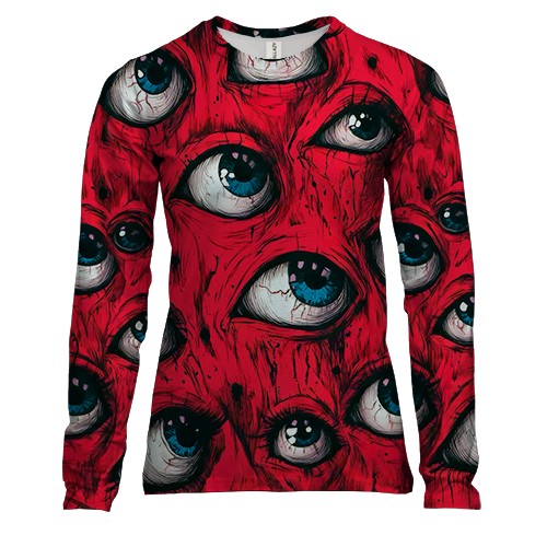 Жіночий 3D лонгслів Жахливі очі (вид спереду)