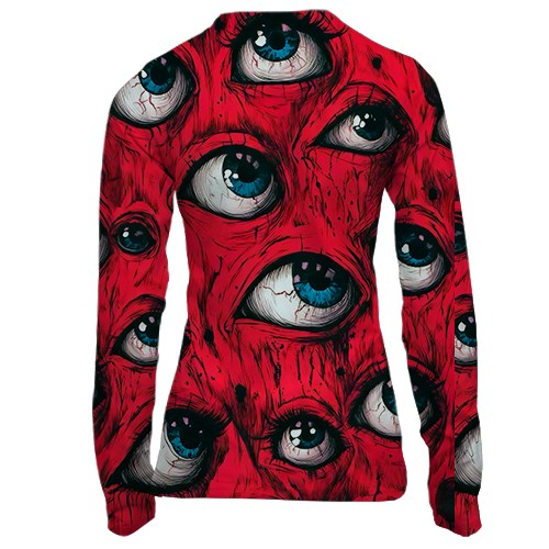 Жіночий 3D лонгслів Жахливі очі (вид ззаду)