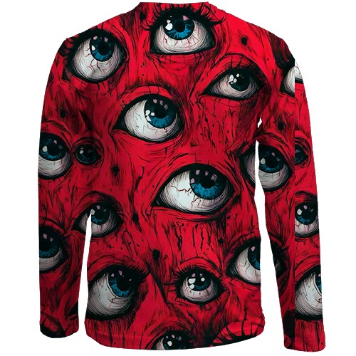 Дитячий 3D лонгслів Жахливі очі (вид ззаду)