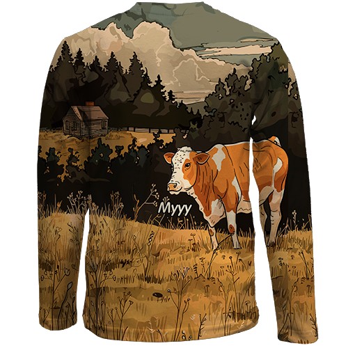 Дитячий 3D лонгслів Корова та привид (вид ззаду)