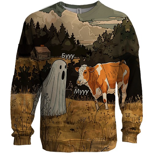 3D свитшот Корова и привидение (вид спереди)