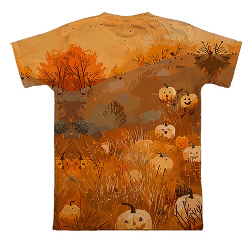 3D футболка Привид з гарбузами, Хелловін (вид ззаду)