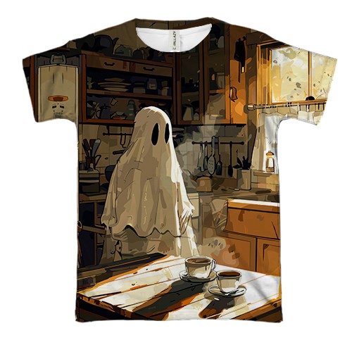 3D футболка Привид на кухні, Хелловін (вид спереду)