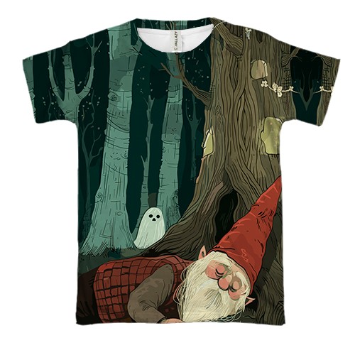 3D футболка Гном и призрак, Хэллоуин (вид спереди)