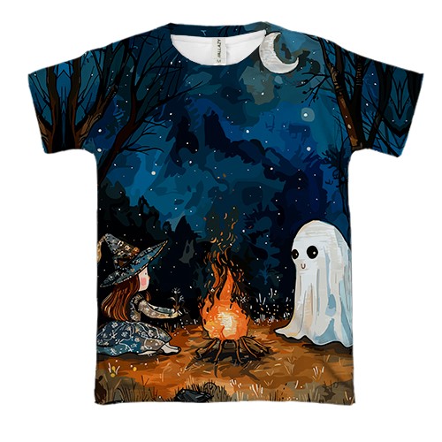 3D футболка Дівчинка та привид, Хелловін (вид спереду)
