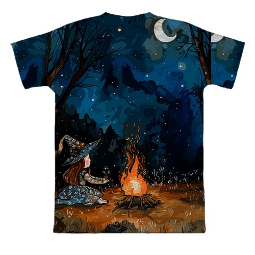 3D футболка Дівчинка та привид, Хелловін (вид ззаду)