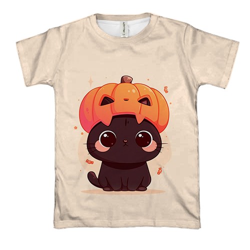 3D футболка Милий котик, Хелловін (вид спереду)