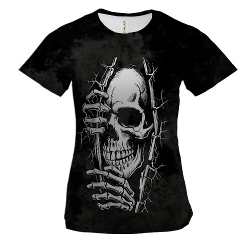 Женская 3D футболка Скелет выглядывает (вид спереди)