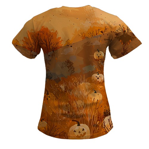 Жіноча 3D футболка Привид з гарбузами, Хелловін (вид ззаду)