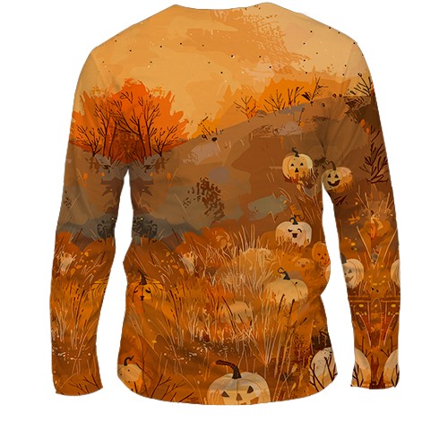 Чоловічий 3D лонгслів Привид з гарбузами, Хелловін (вид ззаду)
