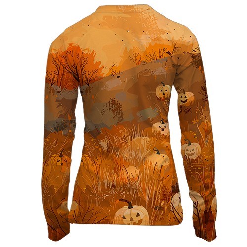 Жіночий 3D лонгслів Привид з гарбузами, Хелловін (вид ззаду)