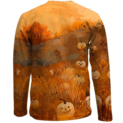 Детский 3D лонгслив Призрак с тыквами, Хэллоуин (вид сзади)