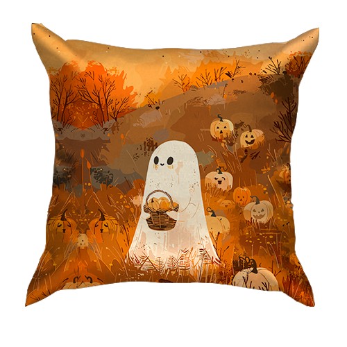 3D подушка Призрак с тыквами, Хэллоуин (вид спереди)