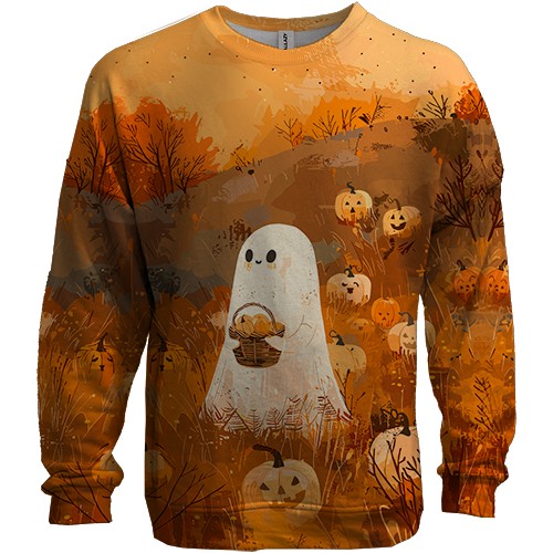 3D свитшот Призрак с тыквами, Хэллоуин (вид спереди)