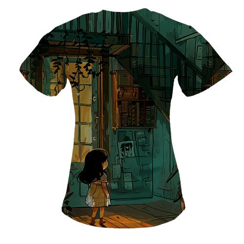 Жіноча 3D футболка Будинок із привидом, Хелловін (вид ззаду)