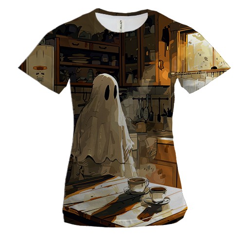 Жіноча 3D футболка Привид на кухні, Хелловін (вид спереду)