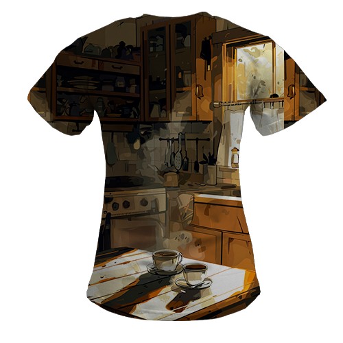 Жіноча 3D футболка Привид на кухні, Хелловін (вид ззаду)