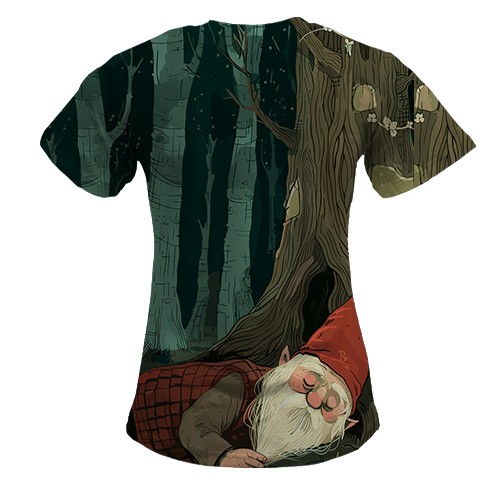 Жіноча 3D футболка Гном та привид, Хелловін (вид ззаду)
