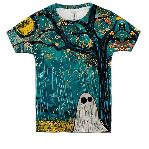 Дитяча 3D футболка Привид під дощем, Хелловін (вид спереду)