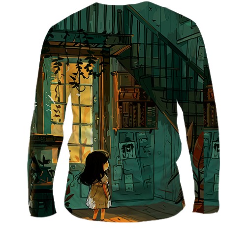 Мужской 3D лонгслив Дом с привидением, Хэллоуин (вид сзади)