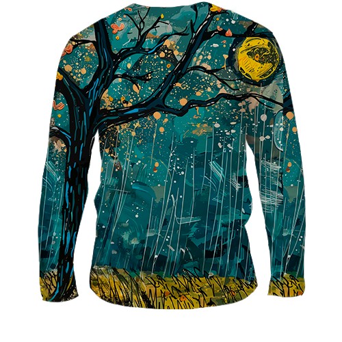 Чоловічий 3D лонгслів Привид під дощем, Хелловін (вид ззаду)