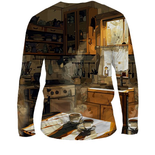 Мужской 3D лонгслив Призрак на кухне, Хэллоуин (вид сзади)