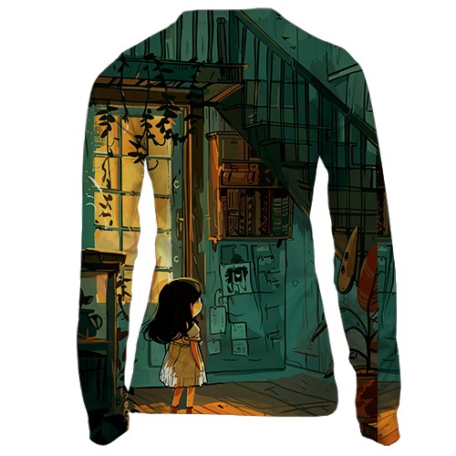 Женский 3D лонгслив Дом с привидением, Хэллоуин (вид сзади)