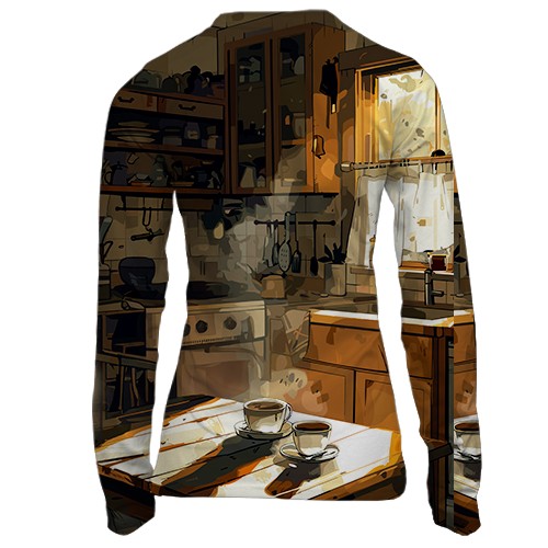 Жіночий 3D лонгслів Привид на кухні, Хелловін (вид ззаду)