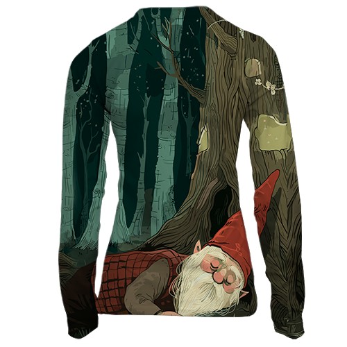 Женский 3D лонгслив Гном и призрак, Хэллоуин (вид сзади)