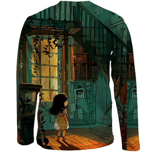 Дитячий 3D лонгслів Будинок із привидом, Хелловін (вид ззаду)